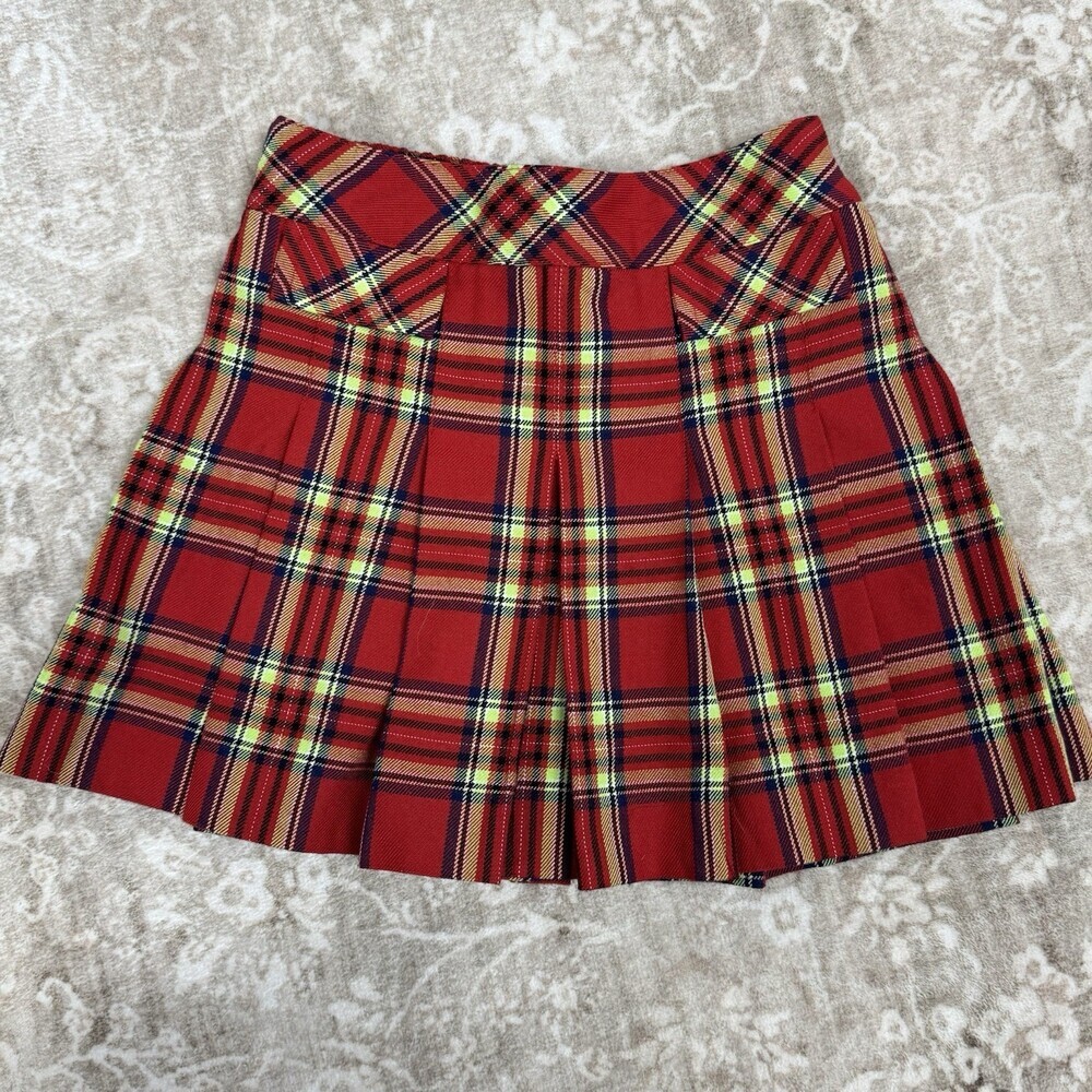 Talbots Kid's Girls Red Blue Plaid Pleated School Preppy Academia Skirt Sz 3